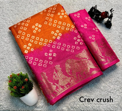 Pure Dola Silk Crush Saree with Floral Work & Original Border (M1008)
