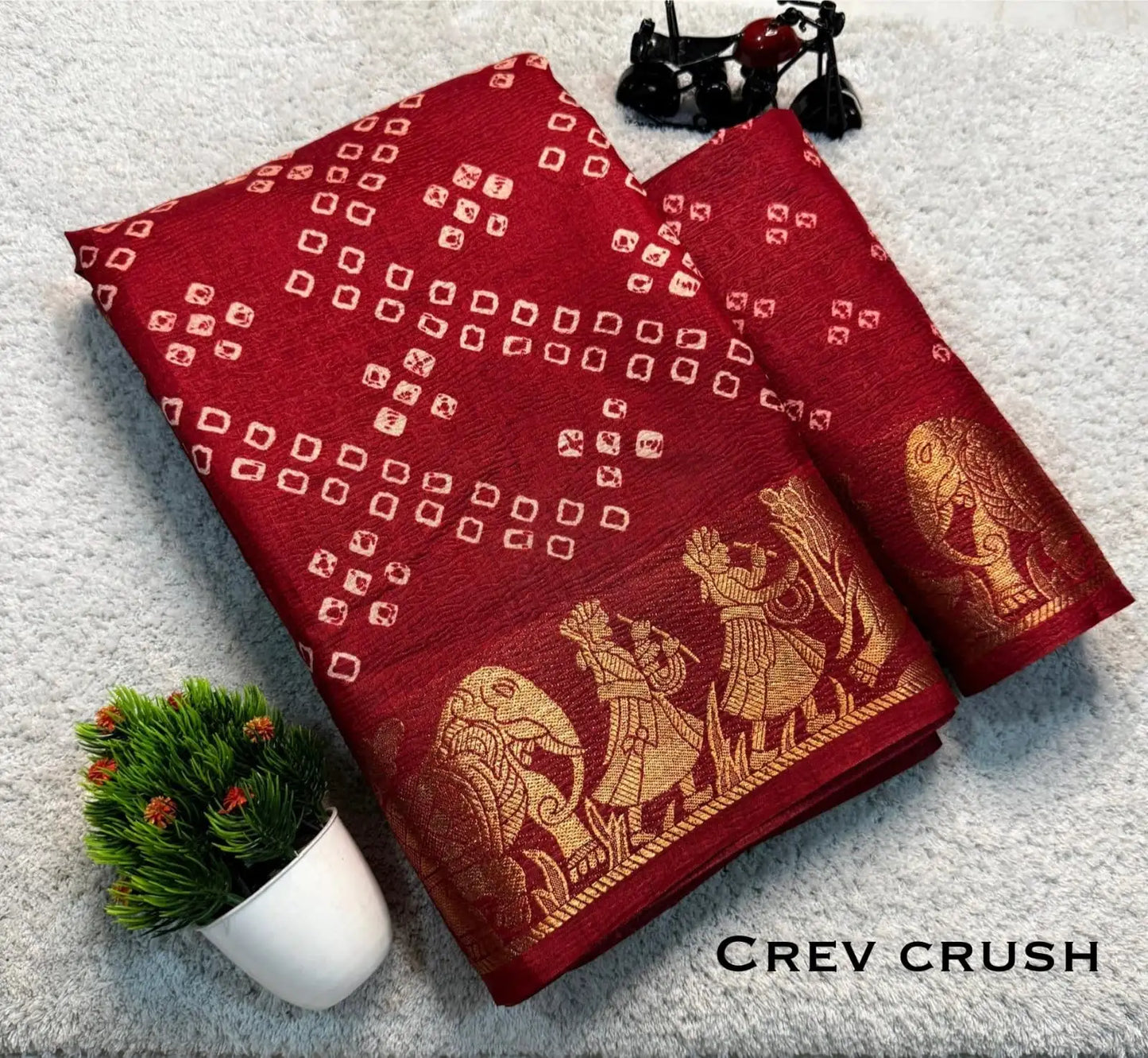 Pure Dola Silk Crush Saree with Floral Work & Original Border (M1008)