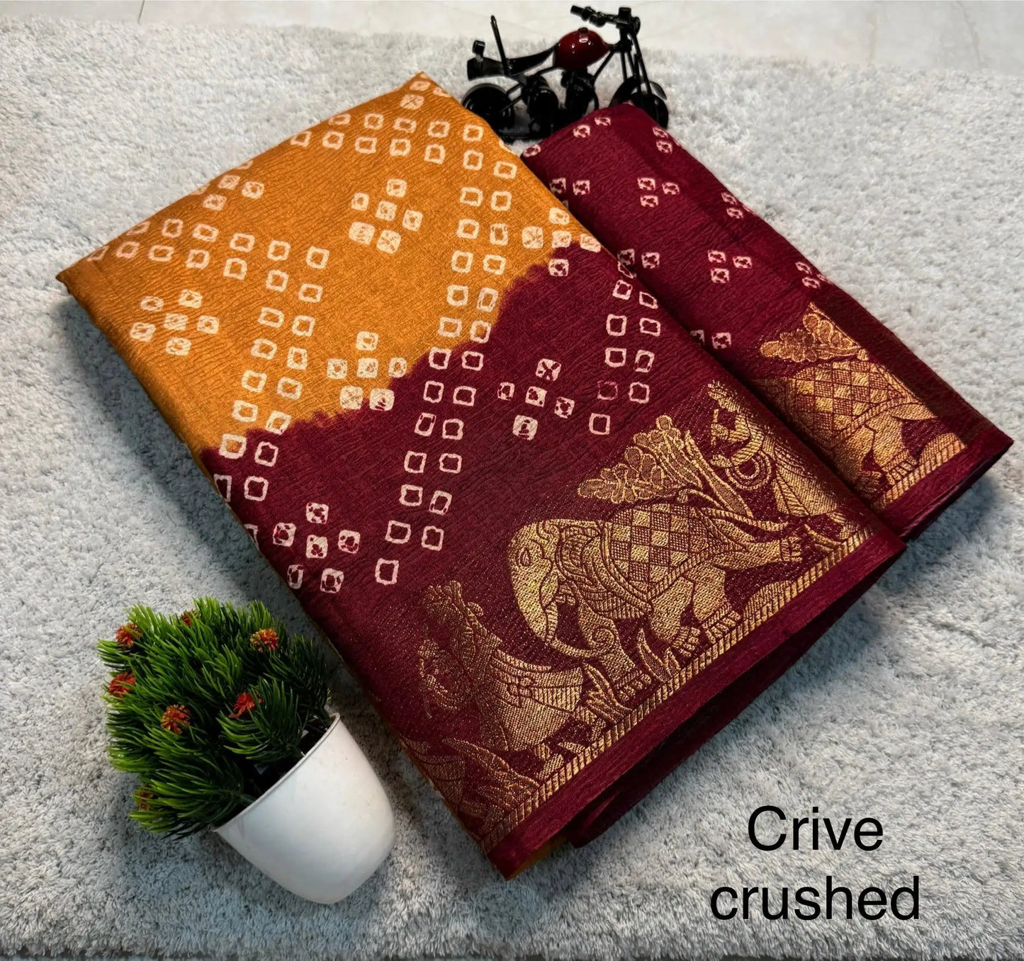 Pure Dola Silk Crush Saree with Floral Work & Original Border (M1008)