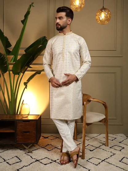Men’s Heavy Jacquard Kurta Pyjama Set with Semi Cotton Chudidar – Festive & Wedding Wear