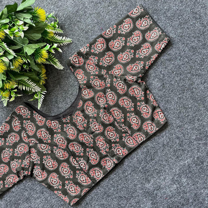 Cotton Ajrakh Print BoatNeck Neck Blouse