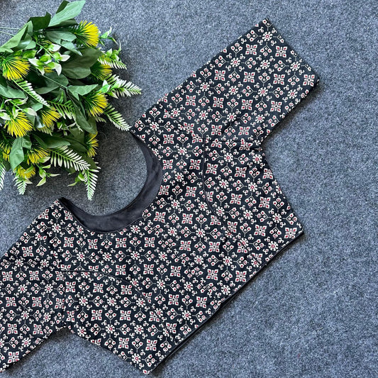 Cotton Ajrakh Print BoatNeck Neck Blouse