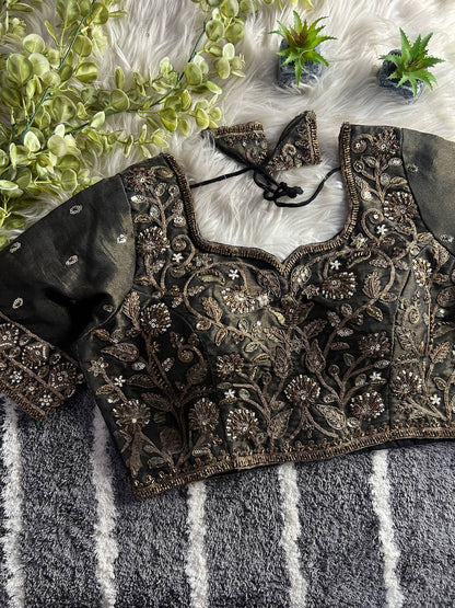 BEAUTIFUL HEAVY STARS BEADS COPPER MATCHING WORK BRIDAL BLOUSE