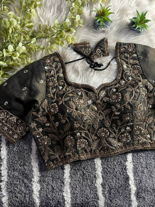 BEAUTIFUL HEAVY STARS BEADS COPPER MATCHING WORK BRIDAL BLOUSE