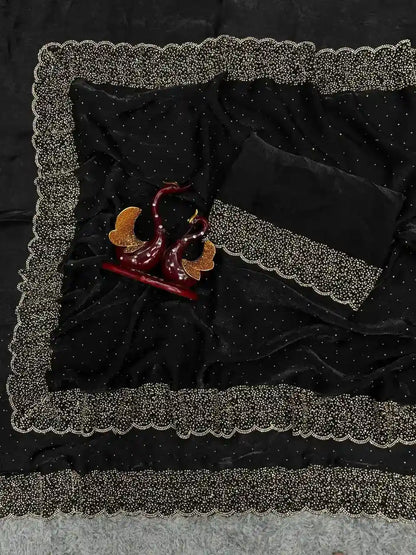 Designer Space Silk Diamond Work Saree.