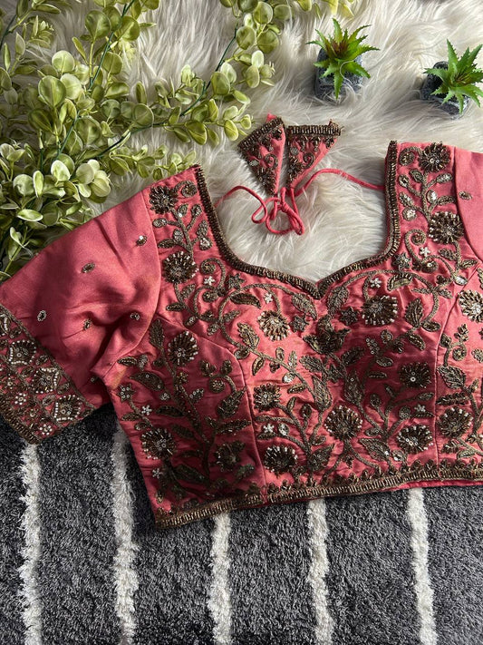 BEAUTIFUL HEAVY STARS BEADS COPPER MATCHING WORK BRIDAL BLOUSE