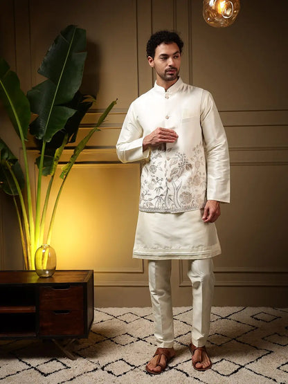 Embroidery Daman Koti Set – Men’s Heavy Silk Koti with Slub Silk Kurta Pant | Premium Wedding & Festive 3-Piece Set