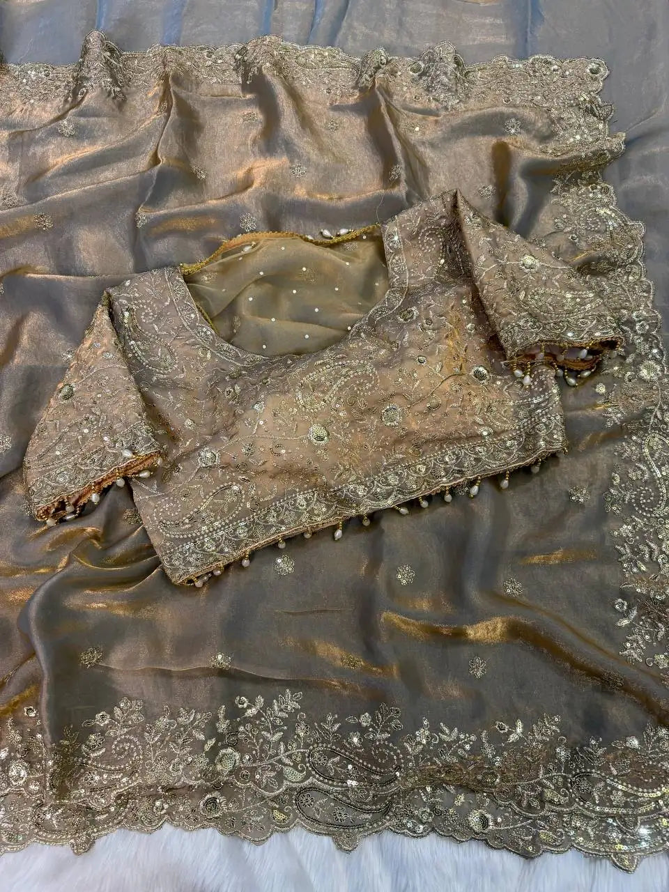 Premium Space Silk Mango Zari Work Saree with Stitched Blouse HF28