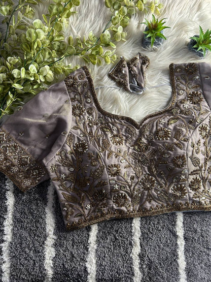 BEAUTIFUL HEAVY STARS BEADS COPPER MATCHING WORK BRIDAL BLOUSE