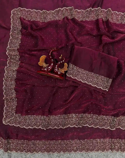 Designer Space Silk Diamond Work Saree.