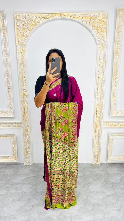 Semi Gajji Silk Soft and Smooth Saree With Print