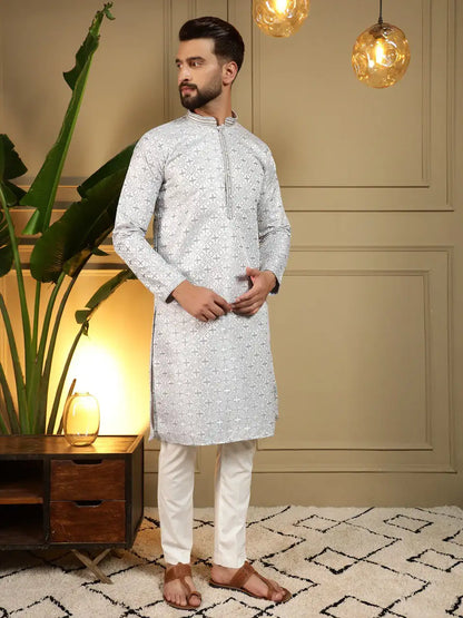 Men’s Heavy Jacquard Kurta Pyjama Set with Semi Cotton Chudidar – Festive & Wedding Wear