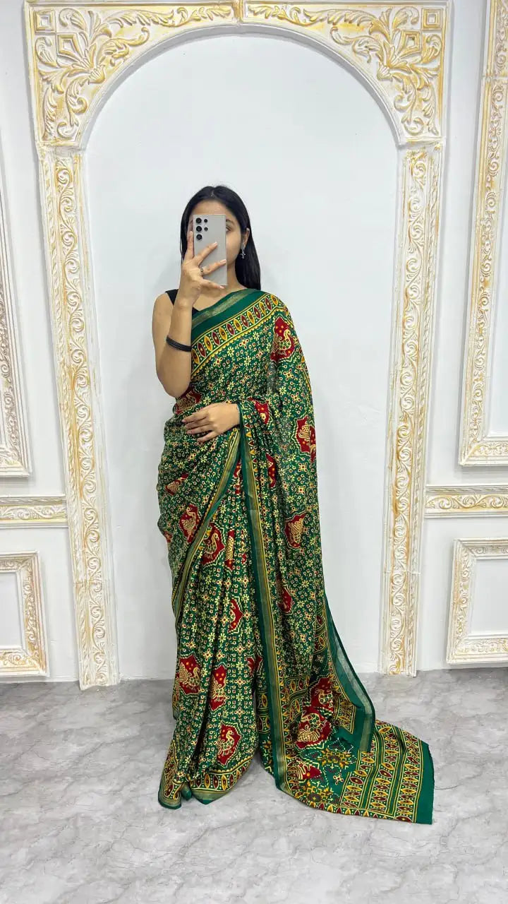 Soft Mal Mal Cotton Silk Printed Saree with Contrast Woven Border – SF-2314