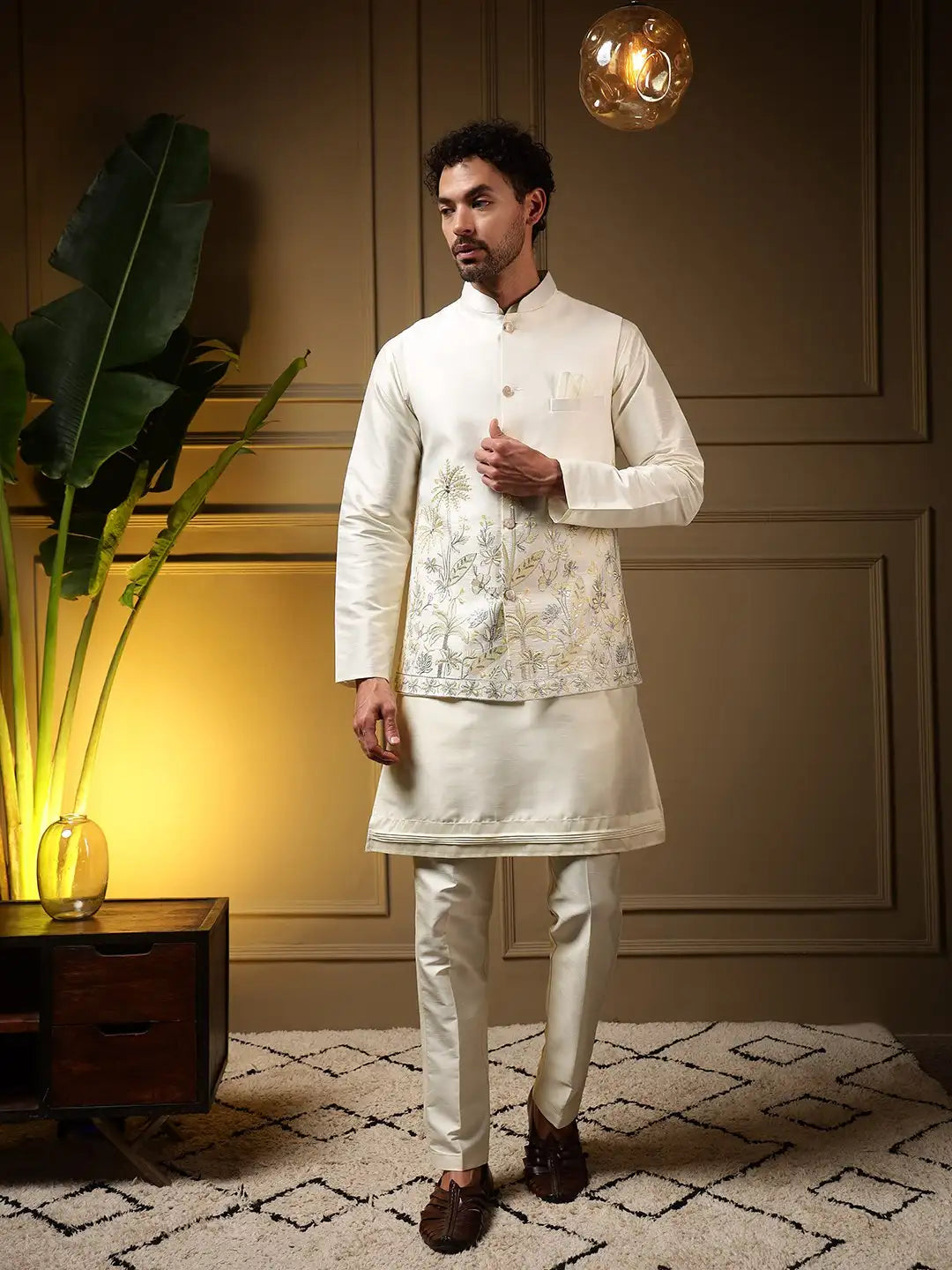Embroidery Daman Koti Set – Men’s Heavy Silk Koti with Slub Silk Kurta Pant | Premium Wedding & Festive 3-Piece Set