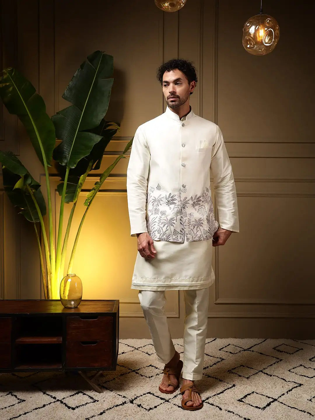 Embroidery Daman Koti Set – Men’s Heavy Silk Koti with Slub Silk Kurta Pant | Premium Wedding & Festive 3-Piece Set