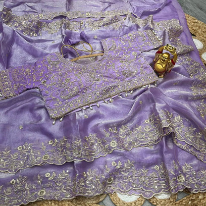 Premium Space Silk Mango Zari Work Saree with Stitched Blouse HF28