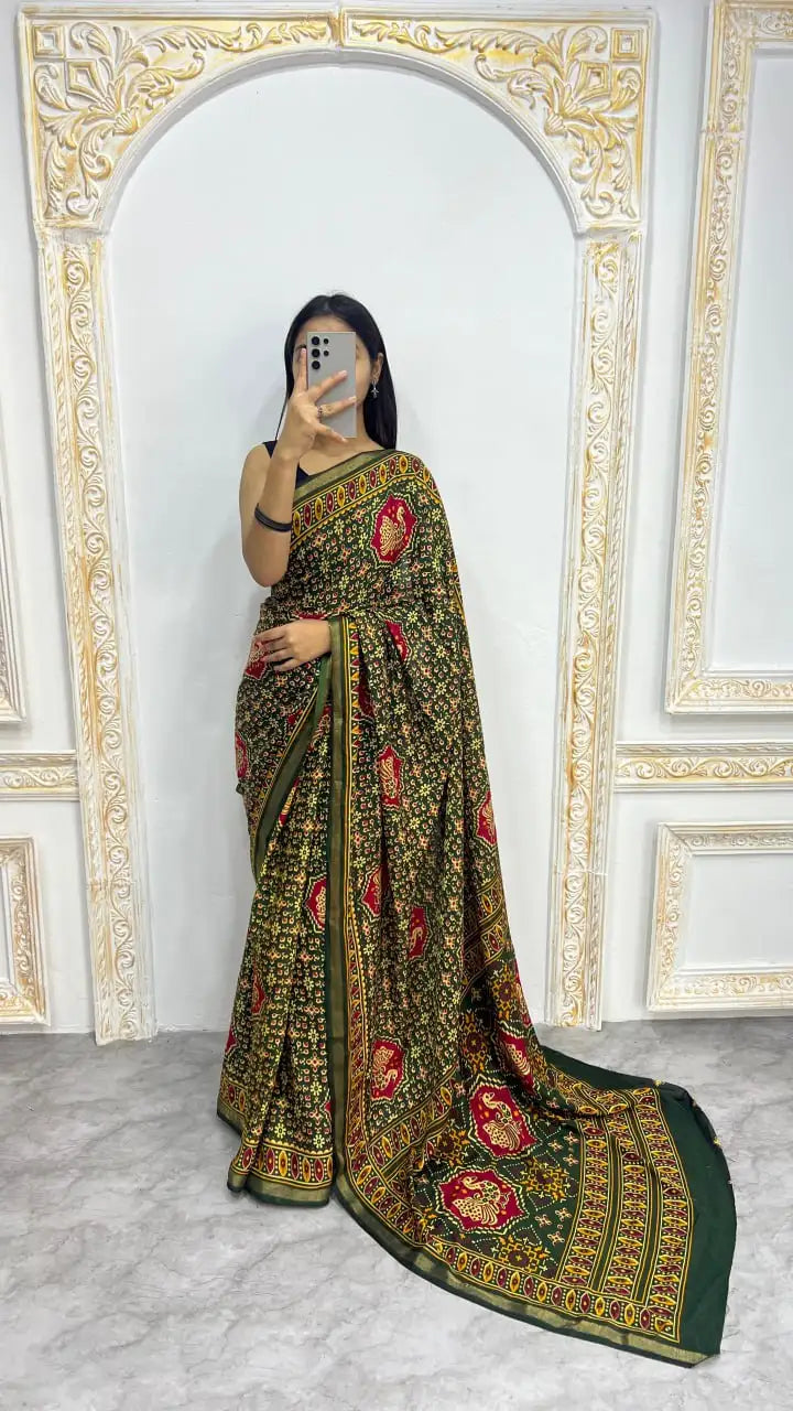 Soft Mal Mal Cotton Silk Printed Saree with Contrast Woven Border – SF-2314