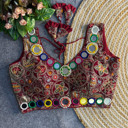 Navratri Special Real Multi Mirror + Codding Work Bollywood Style Blouse ♥️