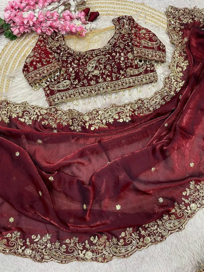 Premium Space Silk Mango Zari Work Saree with Stitched Blouse HF28