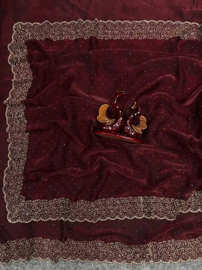 Designer Space Silk Diamond Work Saree.