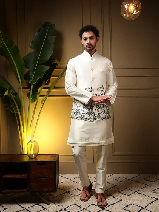 Embroidery Daman Koti Set – Men’s Heavy Silk Koti with Slub Silk Kurta Pant | Premium Wedding & Festive 3-Piece Set