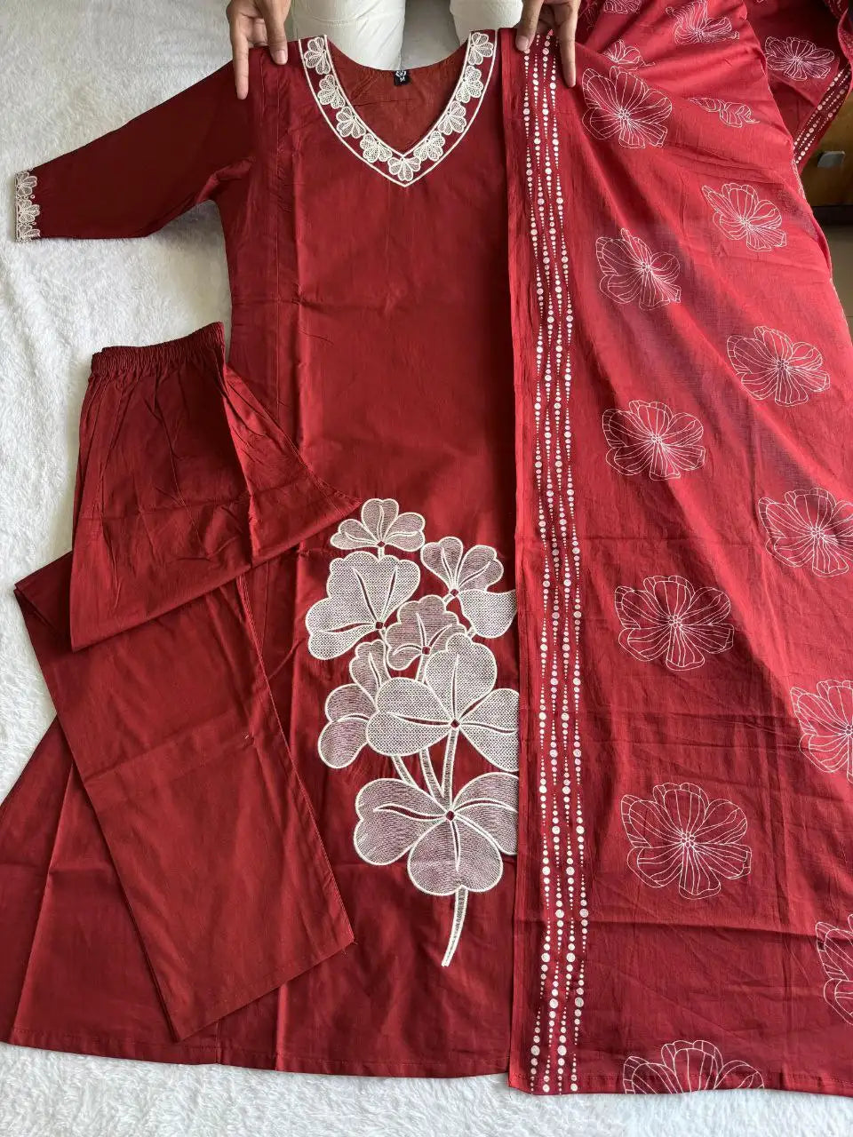 Pure mul cotton hand block print dupatta in maroon color
