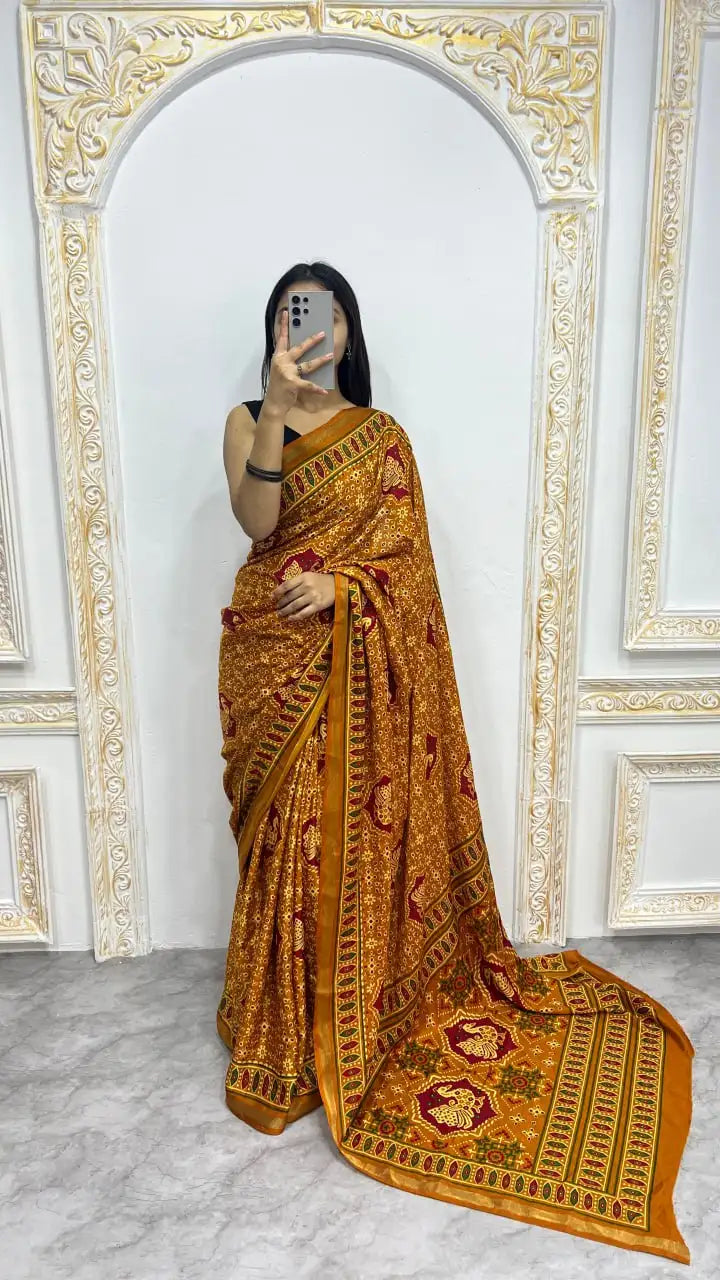 Soft Mal Mal Cotton Silk Printed Saree with Contrast Woven Border – SF-2314