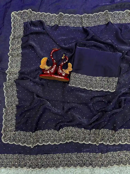 Designer Space Silk Diamond Work Saree.