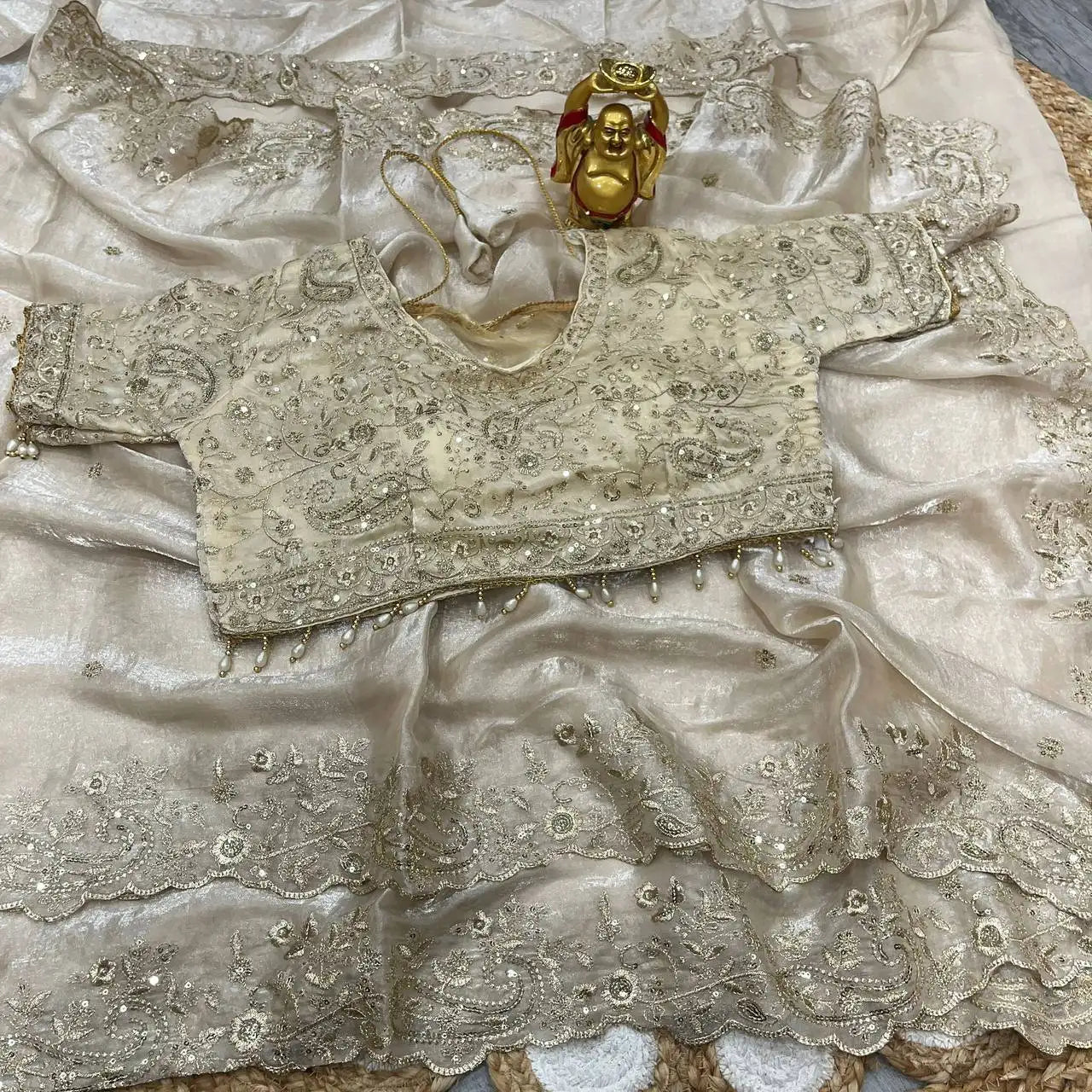 Premium Space Silk Mango Zari Work Saree with Stitched Blouse HF28