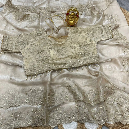 Premium Space Silk Mango Zari Work Saree with Stitched Blouse HF28