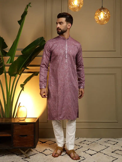 Men’s Heavy Khadi Cotton Embroidery Mirror Work Kurta Pyjama Set with Semi Cotton Chudidar – Festive & Wedding Wear Vantara-07