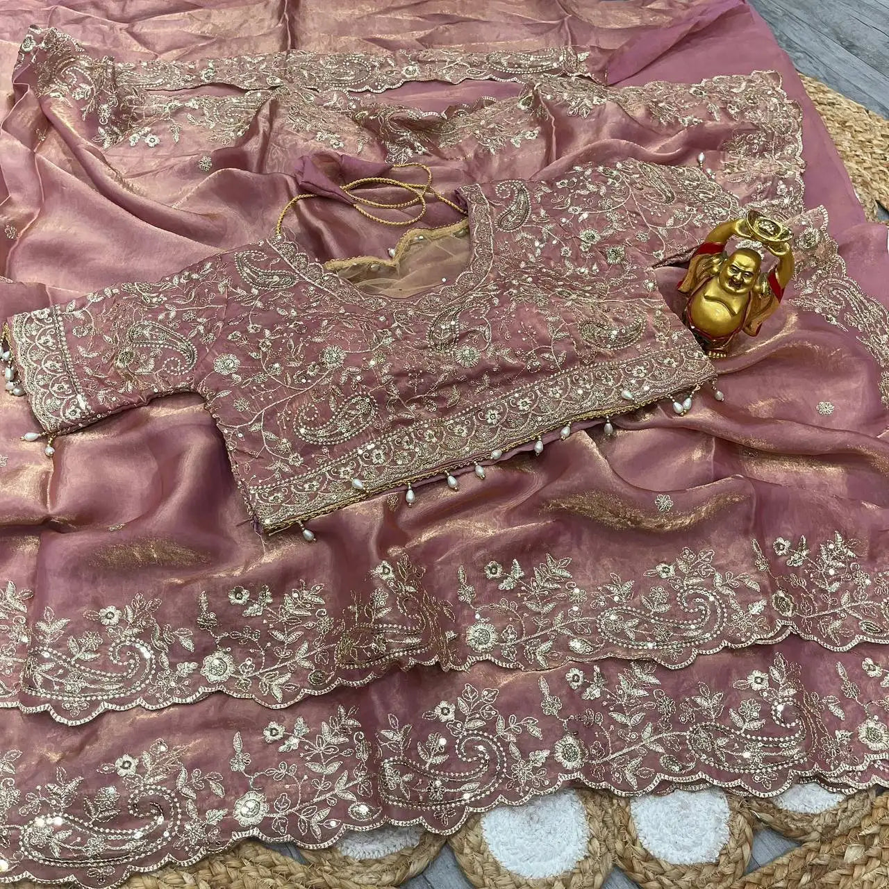 Premium Space Silk Mango Zari Work Saree with Stitched Blouse HF28