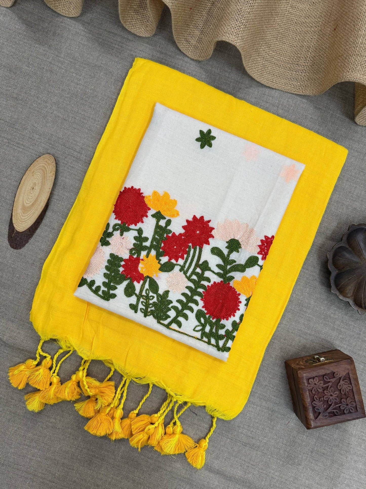 Pure Handloom Khadi Cotton With Unstitched Blouse