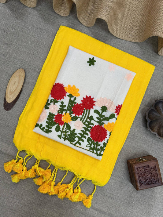 Pure Handloom Khadi Cotton With Unstitched Blouse