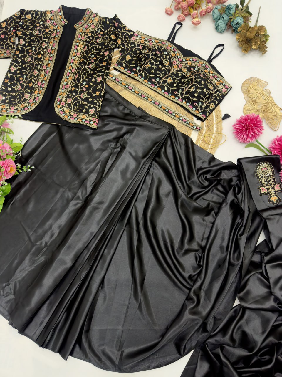 Diamond Satin Silk Ready To Wear Saree With Jacket