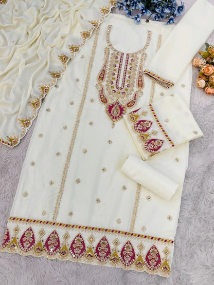 Chinon with Embroidered Cording &amp; 3mm Sequence Thread work Suit