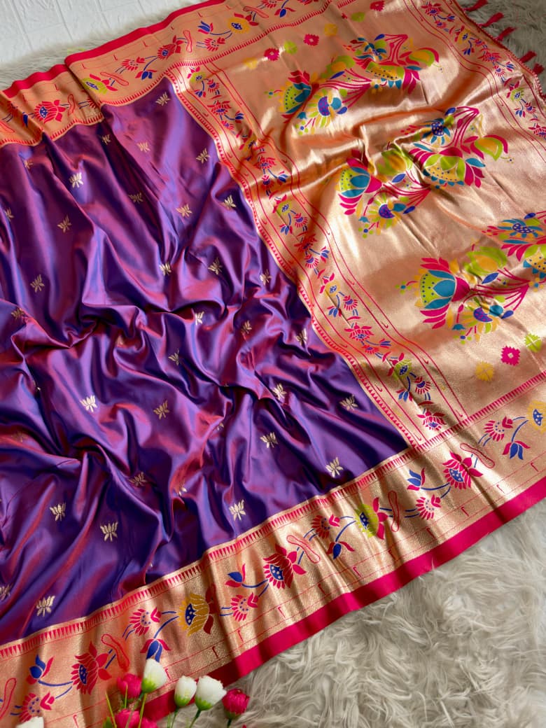 Meena Zari Lotus Pallu Paithni Saree