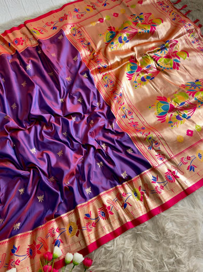 Meena Zari Lotus Pallu Paithni Saree