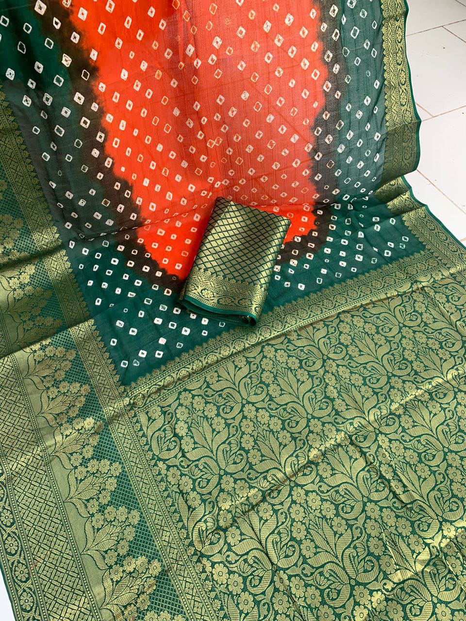 Cotton silk  Hand Bandhej Saree