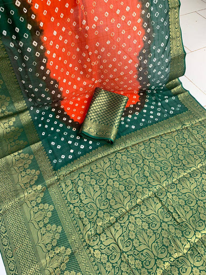 Cotton silk  Hand Bandhej Saree