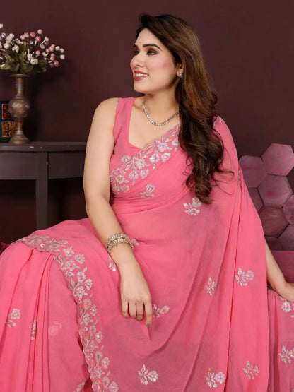 Georgette silk Embroidery Saree