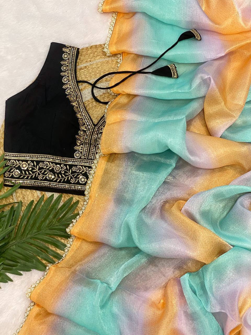 Vichitra Silk Saree with Fancy Valmoti Lace Border