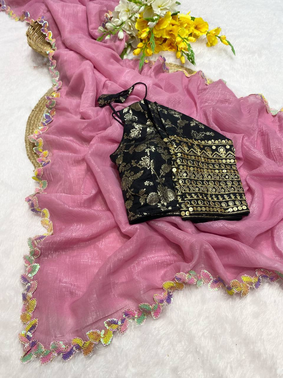 Fandy Sifon Silk Saree with Fancy Patti Lace Border