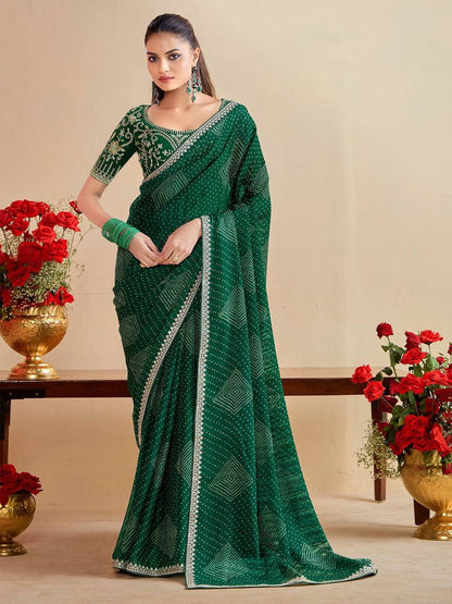 Moss Chiffon Silk Bandhani Saree