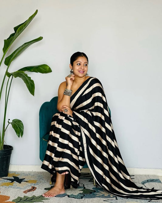 Ajrakh Print Japan Silk Saree (Semi Gajji) with Rich Pallu & Contrast Blouse – SF-2233