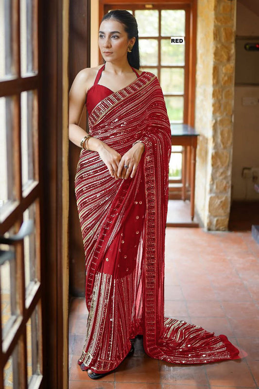Bollywood Blockbuster Design Sequins Heavy  60 Gram Georgette