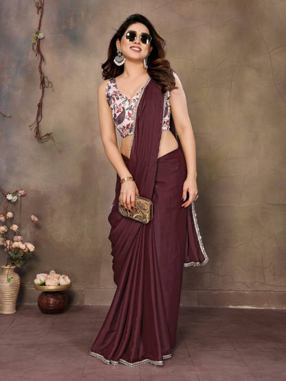 Star Georgette Silk Solid Saree with Mirror Lace