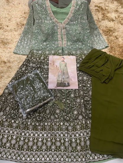 Georgette Zari &amp; Thread Embroidery + Sequence Work  Suit