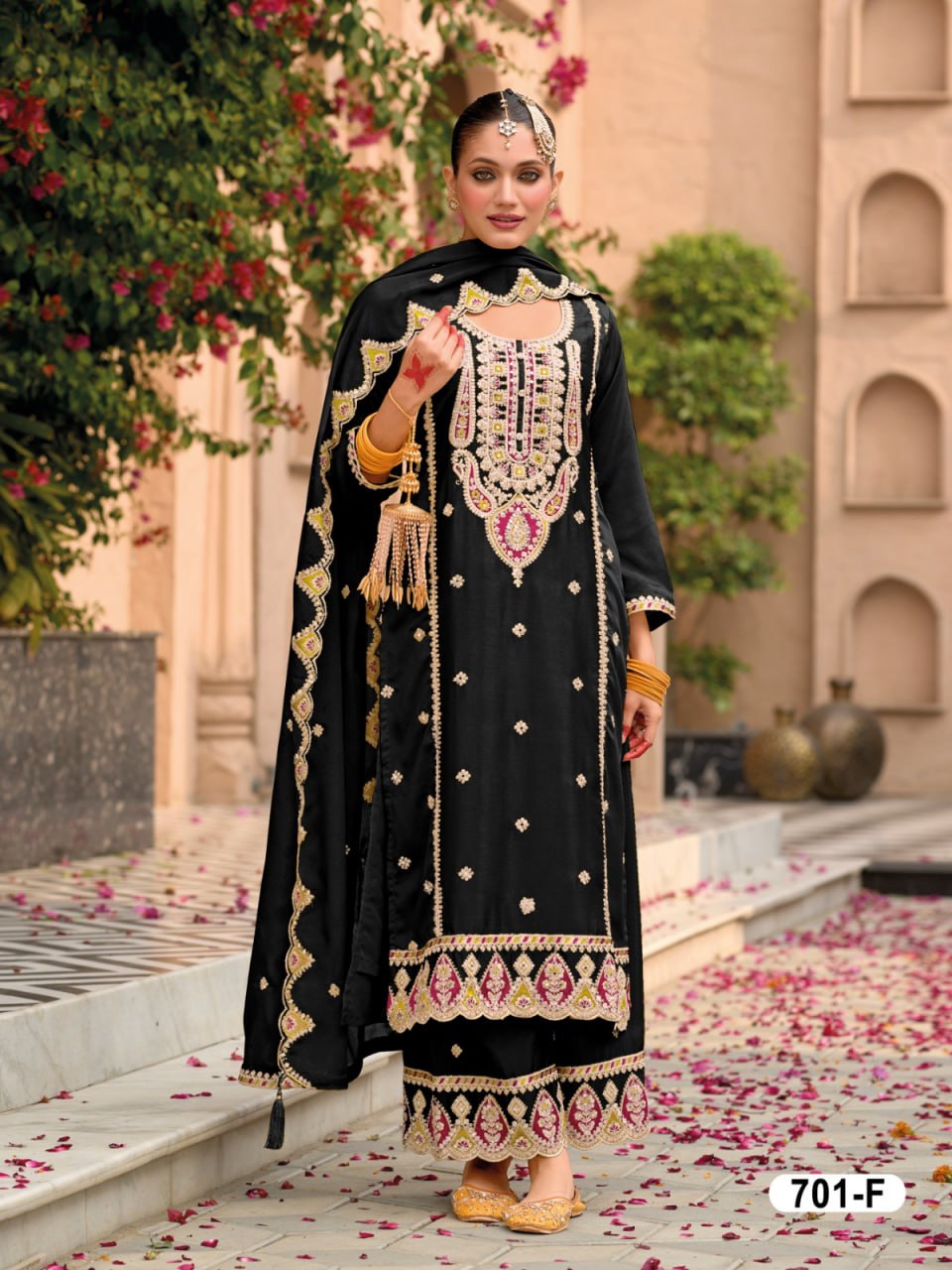 Chinon with Embroidered Cording &amp; 3mm Sequence Thread work Suit