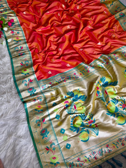 Meena Zari Lotus Pallu Paithni Saree